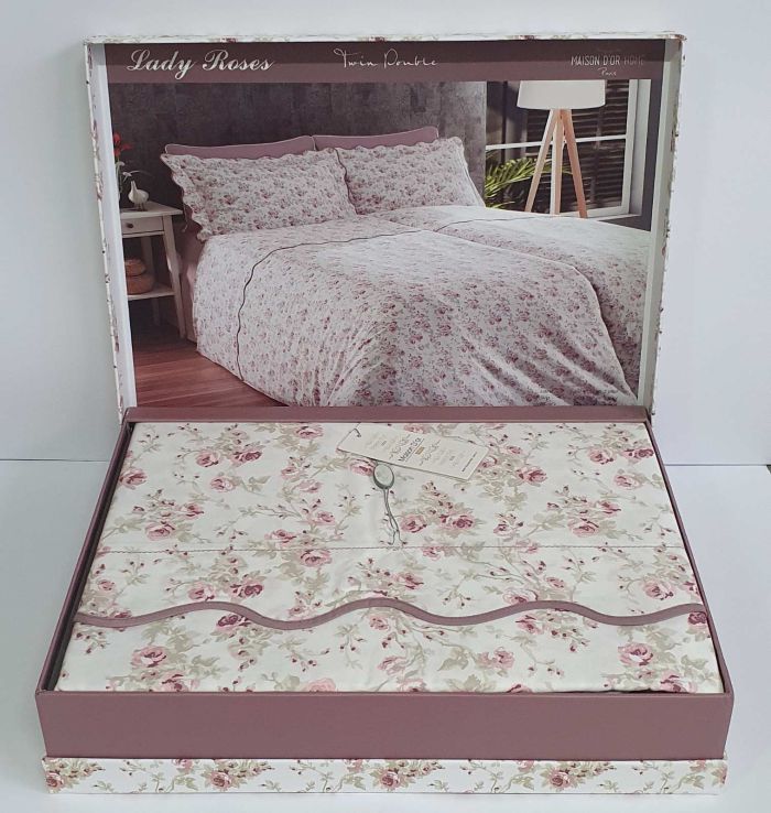Постільна білизна Maison D'or сатин сімейна Lady Roses Dark Lilac