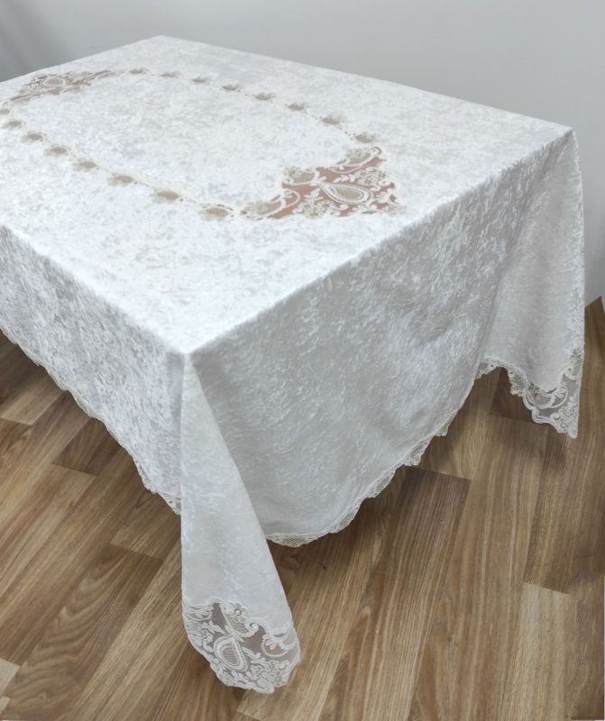 Скатертина Велюр Acme Tekstil 160x260 Damla Krem PVS
