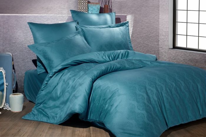 Постільна білизна Saheser Jacquard Vip Satin 200X220 Ornament Petrol