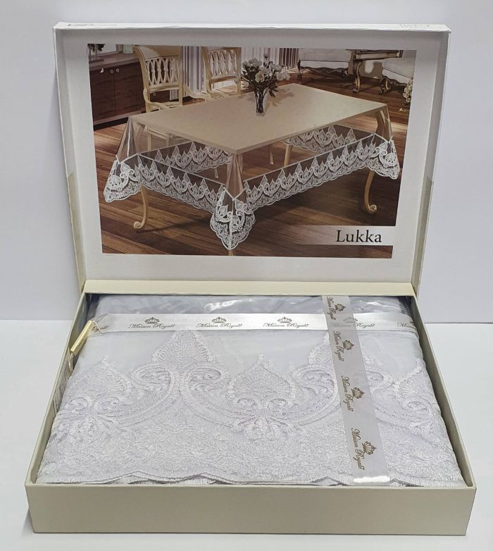 Силіконова скатертина з мереживом Maison Royale 160х220 Lukka White