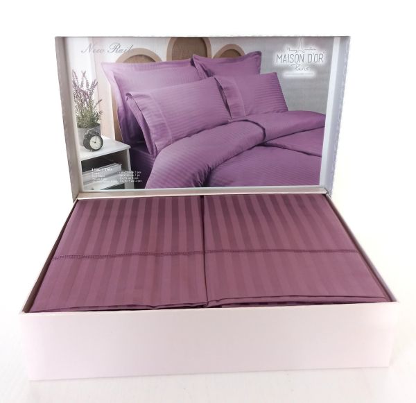 Постільна білизна Maison D'or сатин страйп сімейна New Rails Lilac