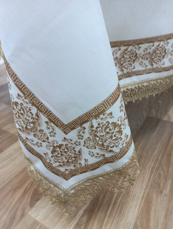 Скатертина Maison Royale льон з мереживом 160x300 Jumbo Cream-Cappucino