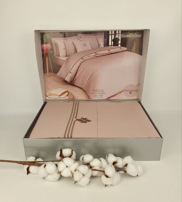 Постільна білизна Maison D'or Deluxe сатин з вишивкою 200х220 Rosa-Brown