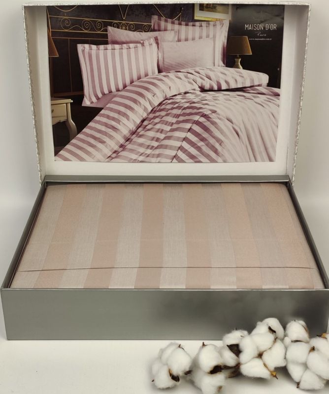 Постільна білизна Maison D'or сатин страйп 200х220 Fous Linens Lilac