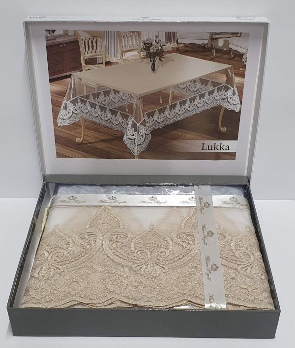 Силіконова скатертина з мереживом Maison Royale 160х350 Lukka Cappucino